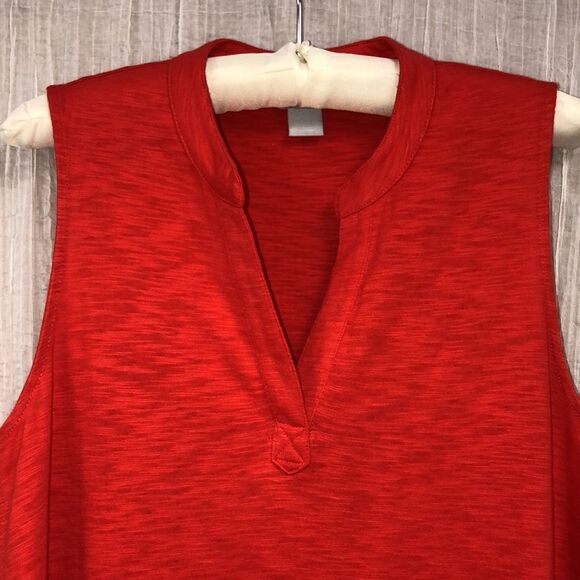 Chicos M Cotton Blend Sleeveless V-Neck Vibrant Red Hanky Style - Picture 5 of 11